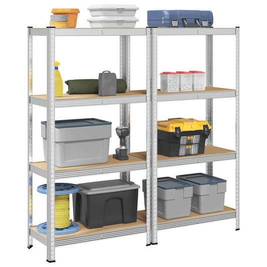 4-Layer Storage Shelves 2 pcs Silver Steel&Engineered Wood