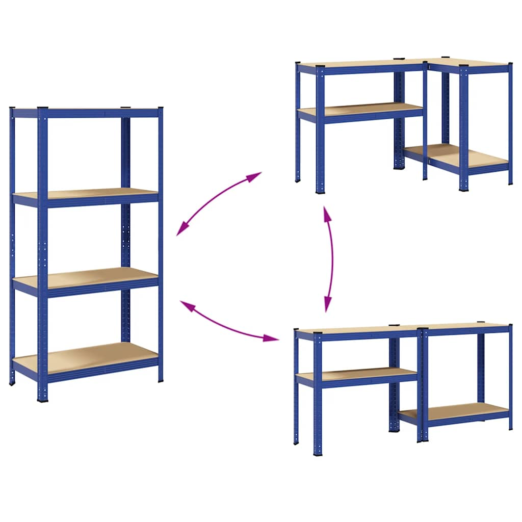 4-Layer Storage Shelves 2 pcs Blue Steel&Engineered Wood