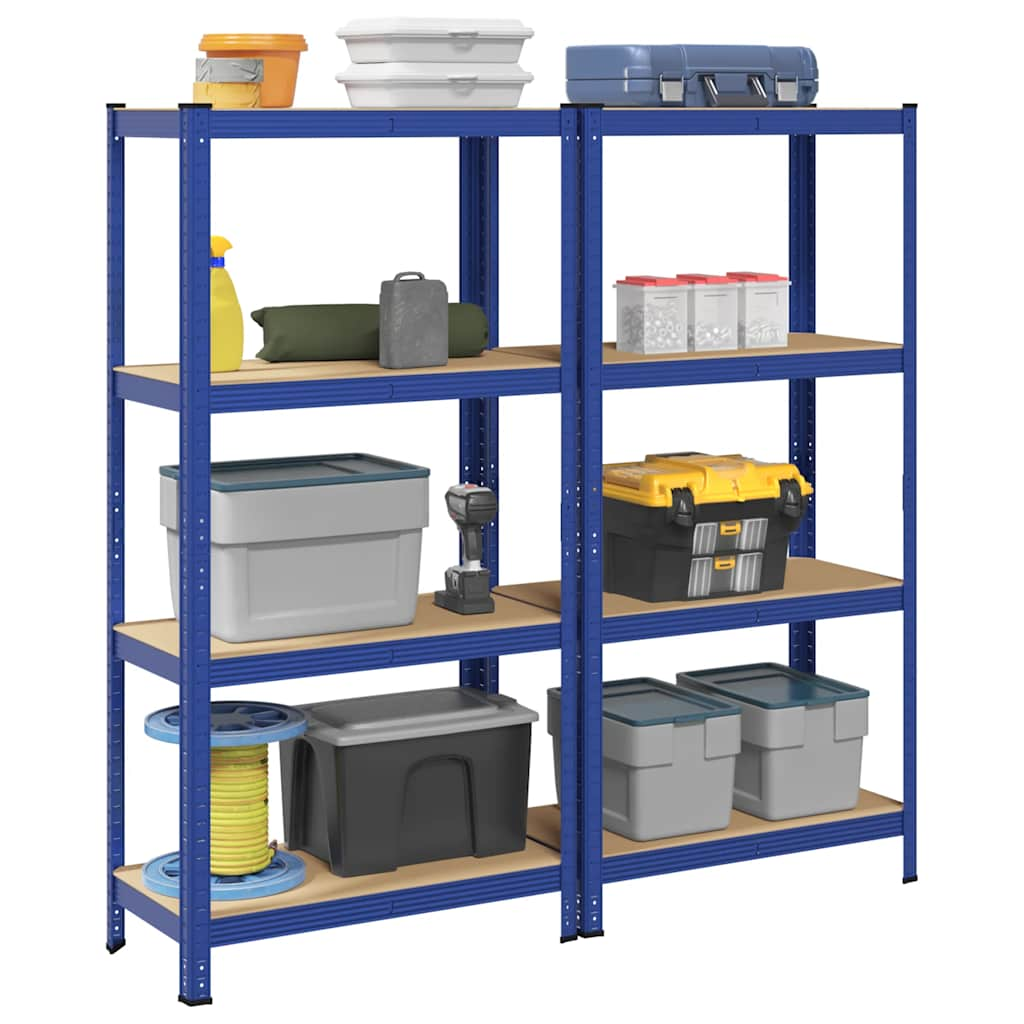 4-Layer Storage Shelves 2 pcs Blue Steel&Engineered Wood