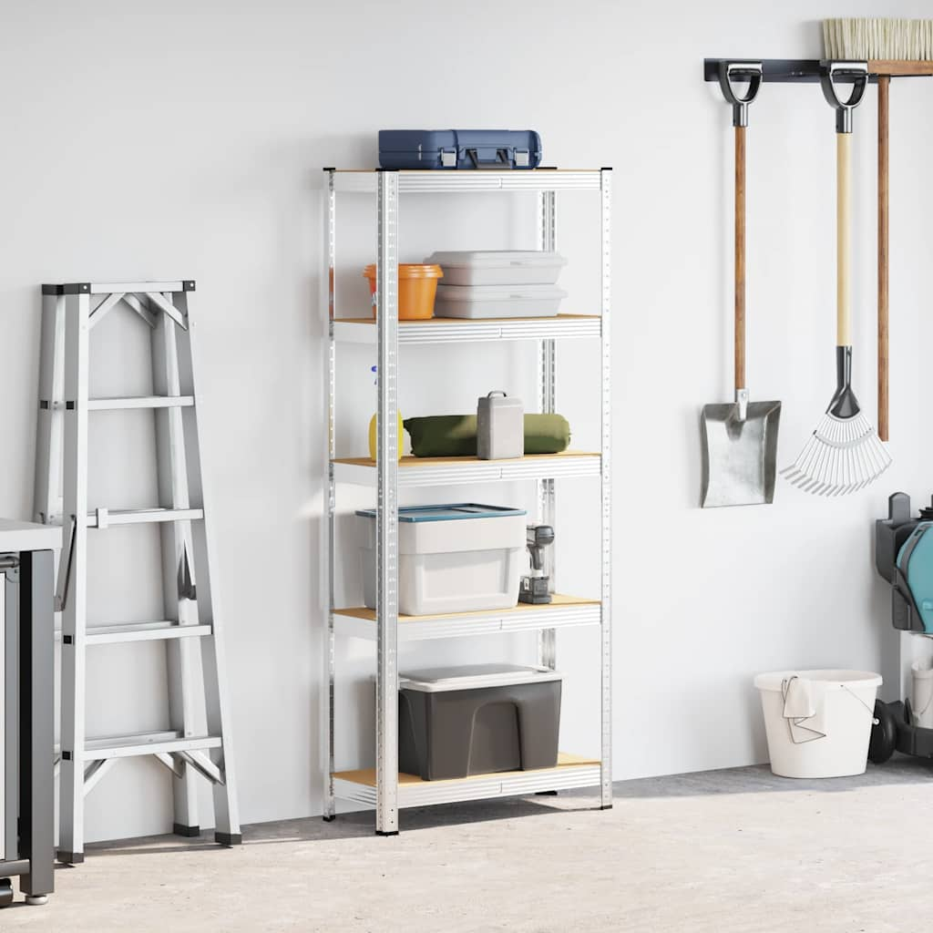 5-Layer Storage Shelf Silver Steel&Engineered Wood