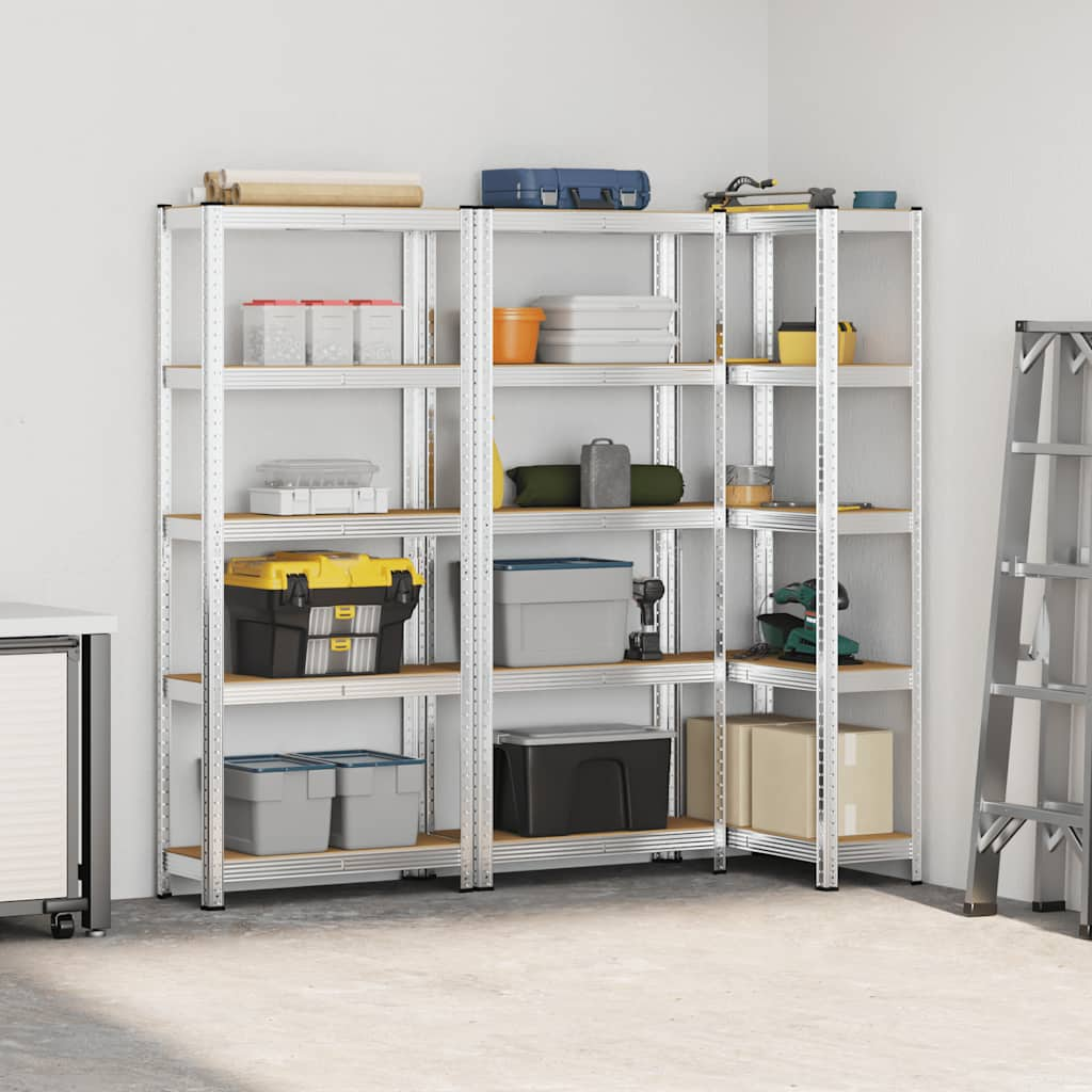 5-Layer Storage Shelves 3 pcs Silver Steel&Engineered Wood