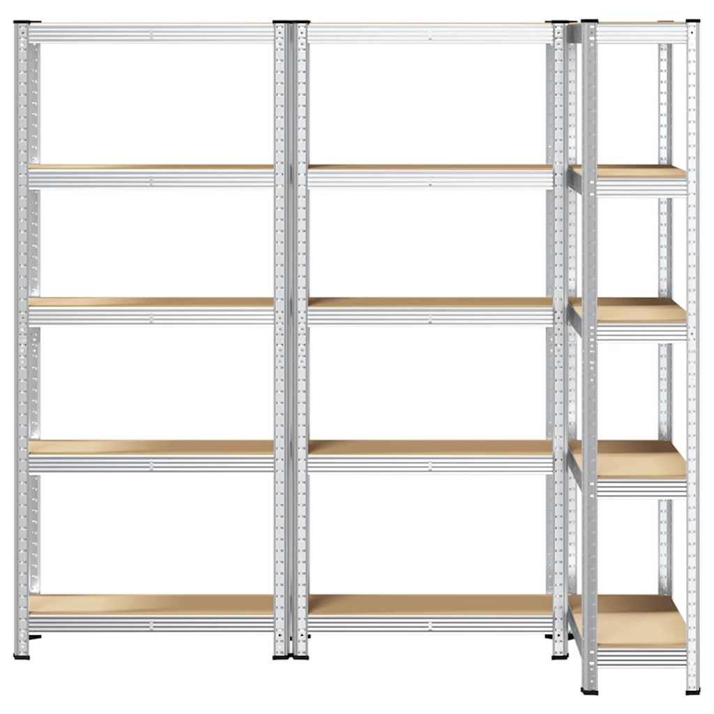 5-Layer Storage Shelves 3 pcs Silver Steel&Engineered Wood