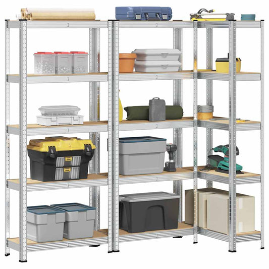 5-Layer Storage Shelves 3 pcs Silver Steel&Engineered Wood