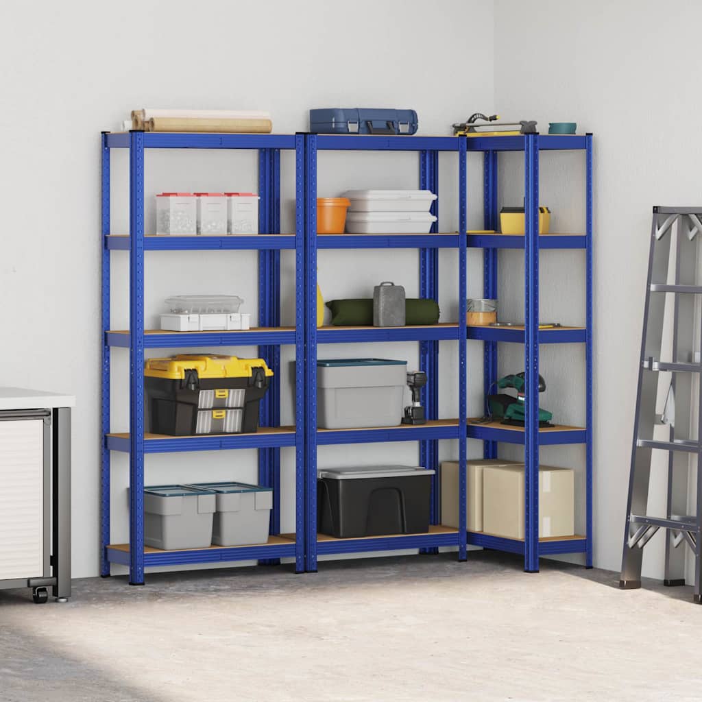 5-Layer Storage Shelves 3 pcs Blue Steel&Engineered Wood