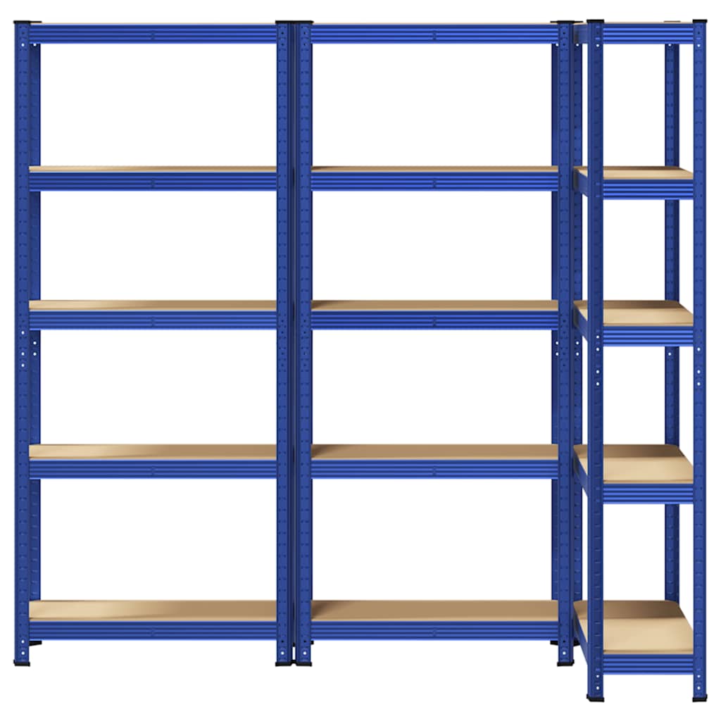 5-Layer Storage Shelves 3 pcs Blue Steel&Engineered Wood