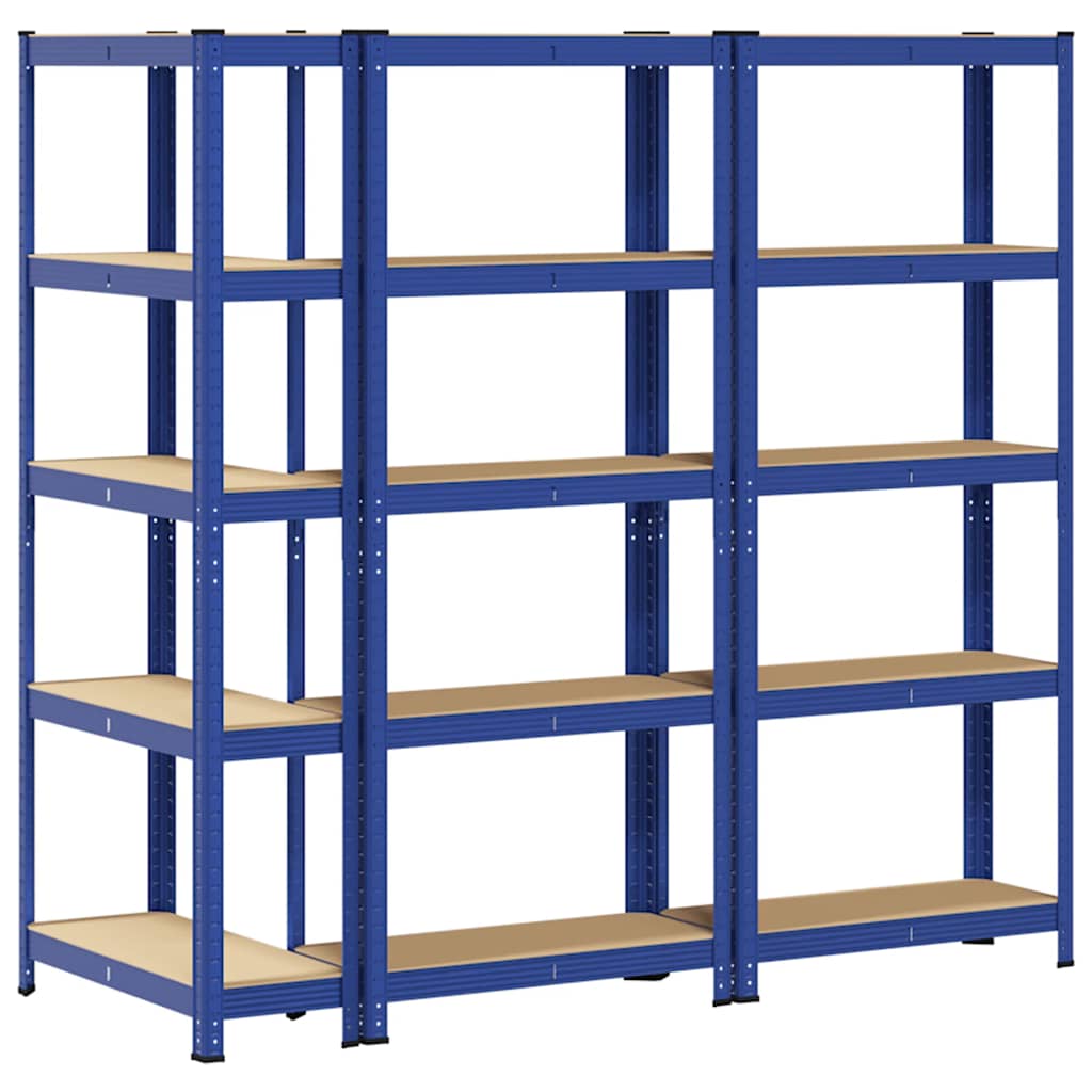 5-Layer Storage Shelves 3 pcs Blue Steel&Engineered Wood