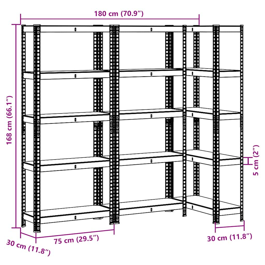 5-Layer Storage Shelves 3 pcs Anthracite Steel&Engineered Wood