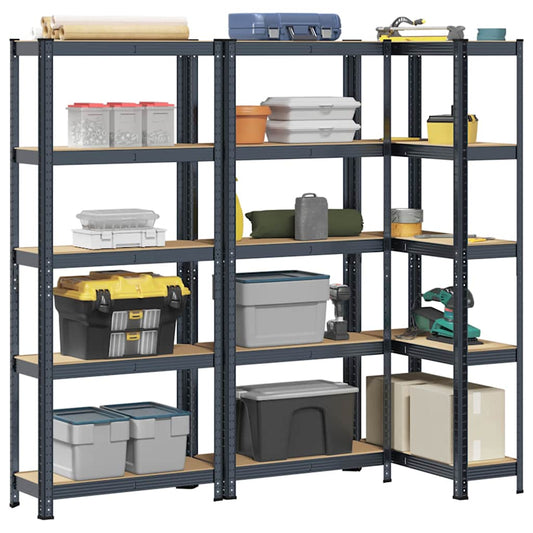 5-Layer Storage Shelves 3 pcs Anthracite Steel&Engineered Wood