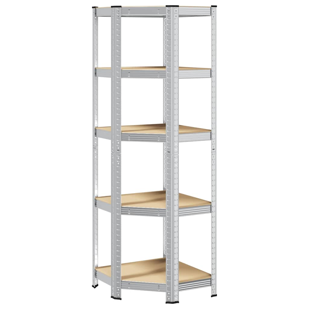 5-Layer Corner Shelf Silver Steel&Engineered Wood