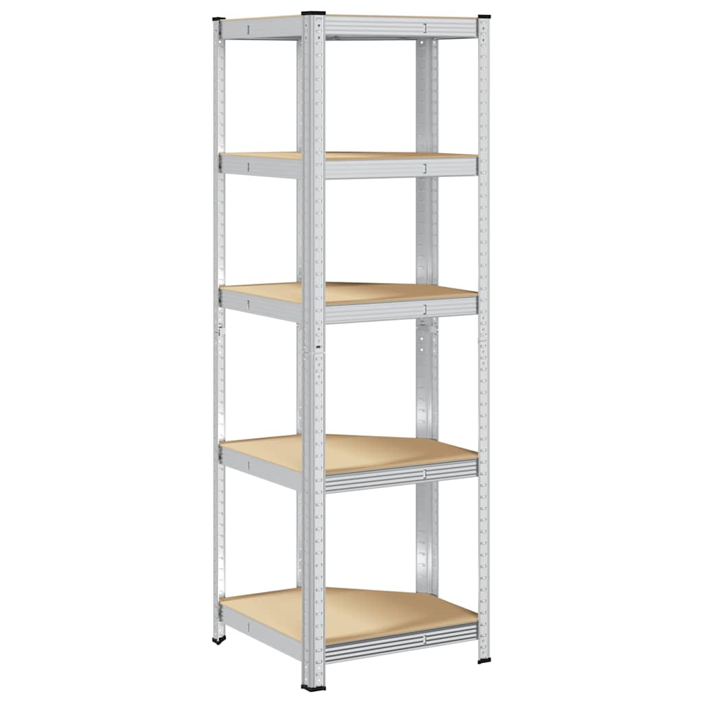 5-Layer Corner Shelf Silver Steel&Engineered Wood