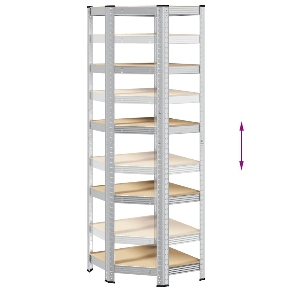 5-Layer Corner Shelf Silver Steel&Engineered Wood