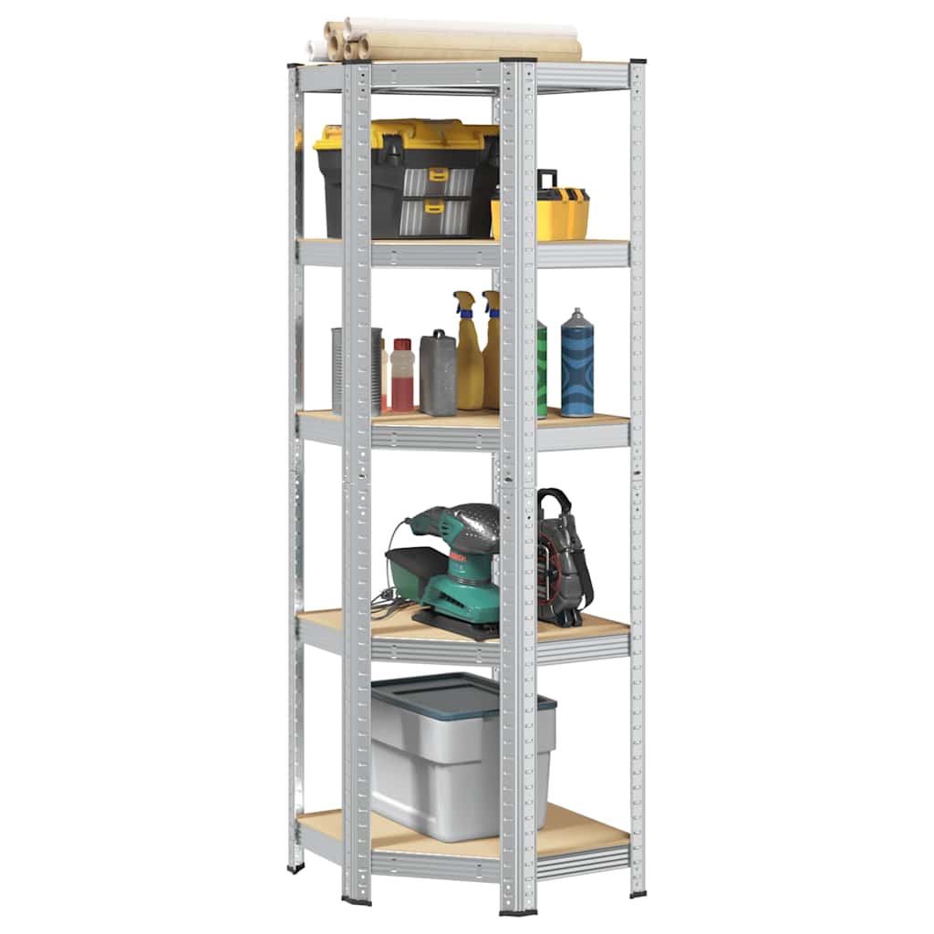 5-Layer Corner Shelf Silver Steel&Engineered Wood