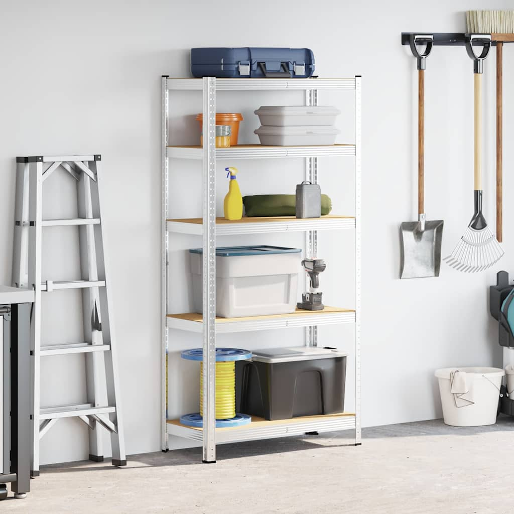 5-Layer Storage Shelf Silver Steel&Engineered Wood