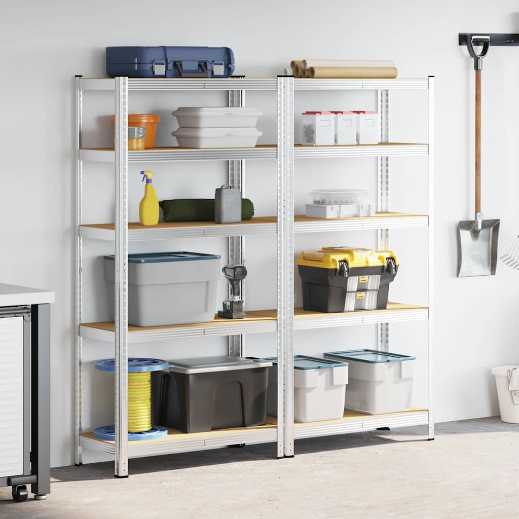 5-Layer Storage Shelves 2 pcs Silver Steel&Engineered Wood