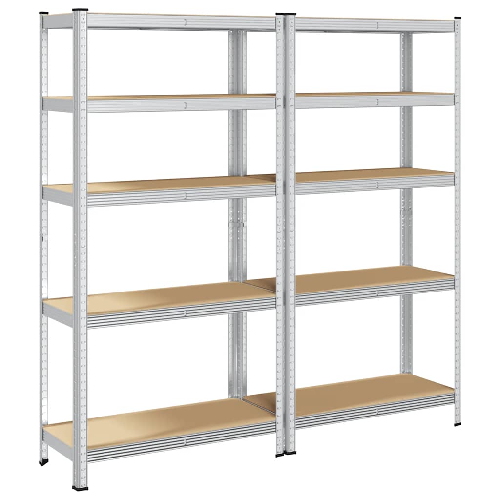 5-Layer Storage Shelves 2 pcs Silver Steel&Engineered Wood