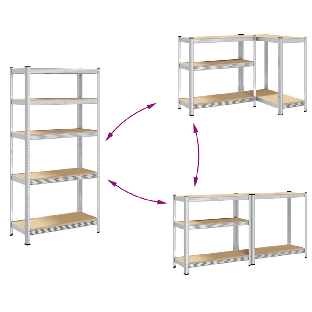 5-Layer Storage Shelves 2 pcs Silver Steel&Engineered Wood