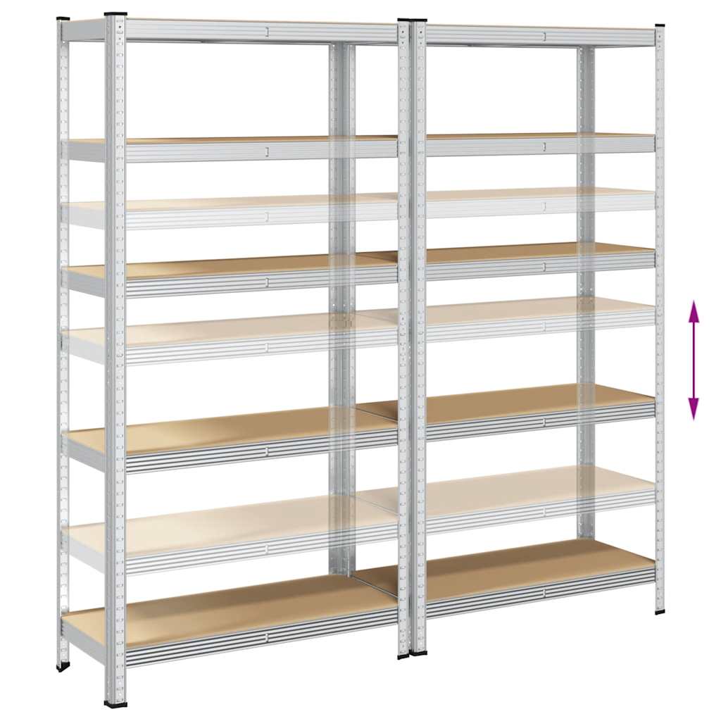 5-Layer Storage Shelves 2 pcs Silver Steel&Engineered Wood