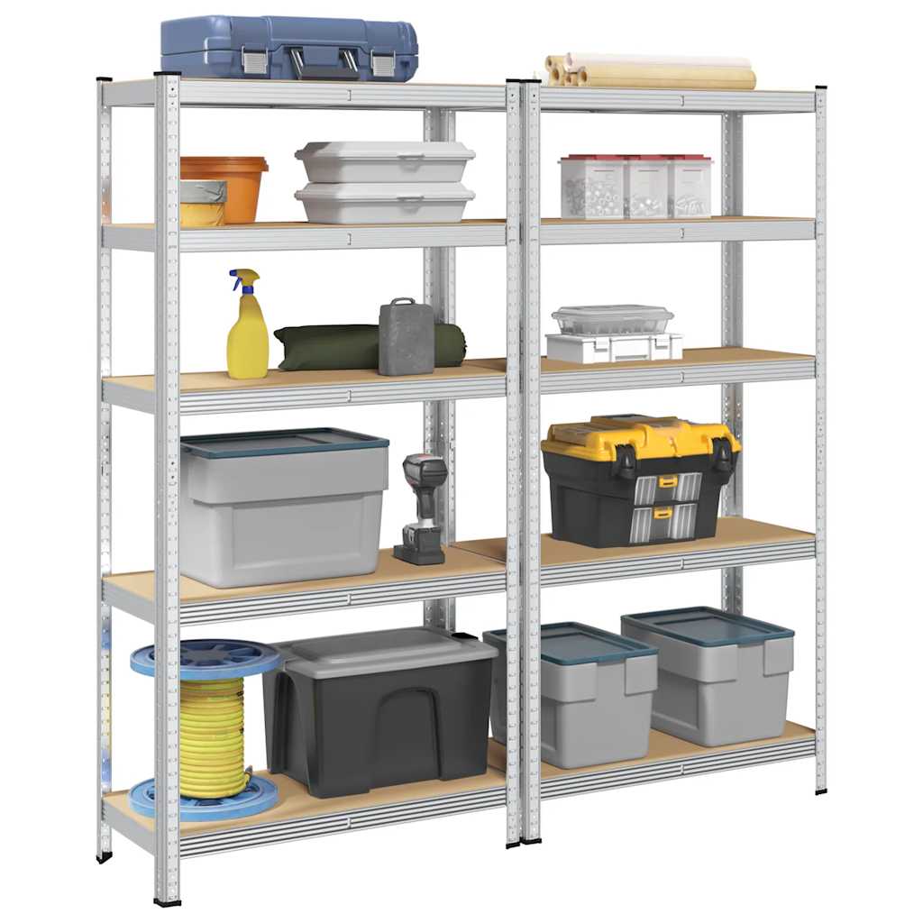 5-Layer Storage Shelves 2 pcs Silver Steel&Engineered Wood