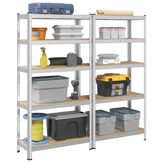 5-Layer Storage Shelves 2 pcs Silver Steel&Engineered Wood