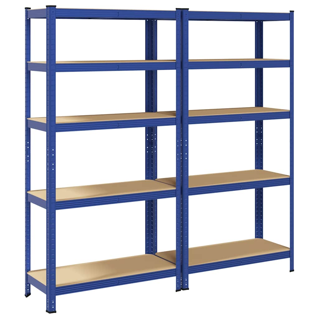 5-Layer Storage Shelves 2 pcs Blue Steel&Engineered Wood