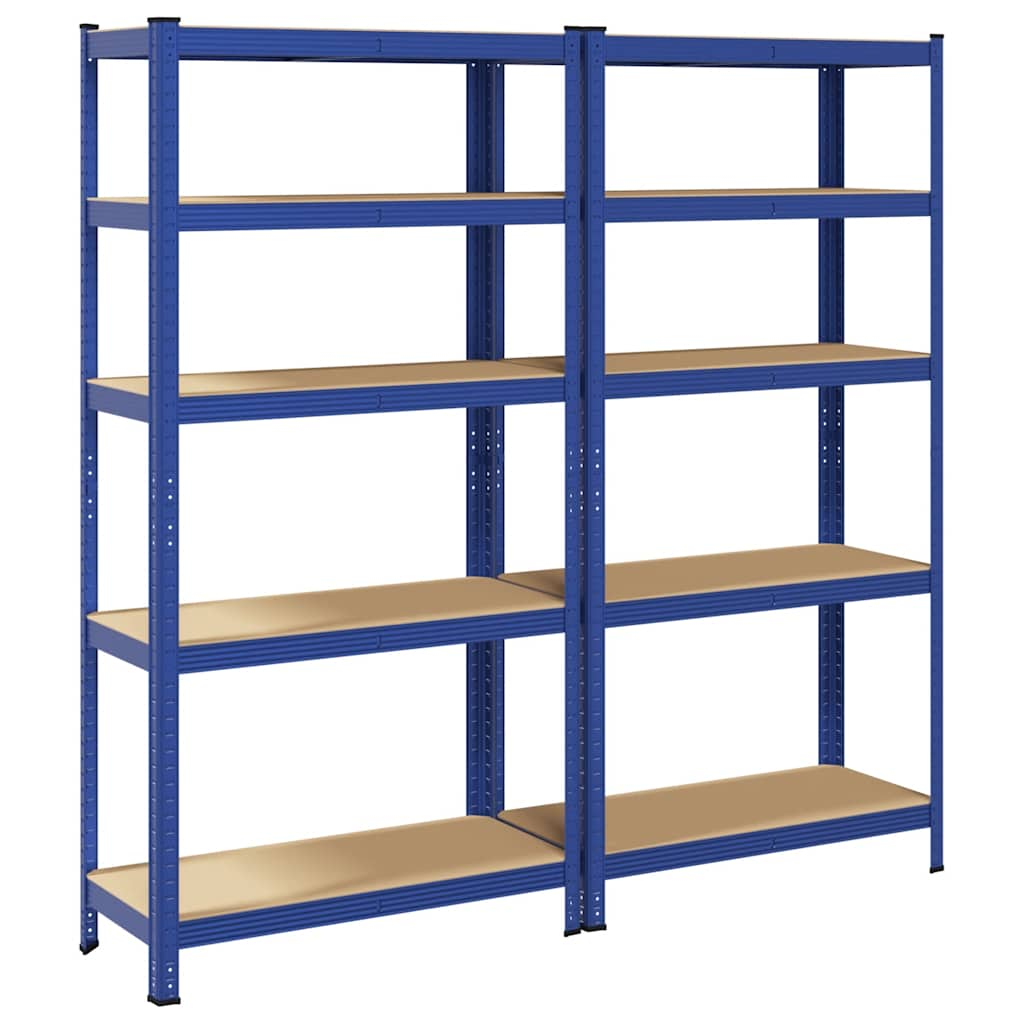 5-Layer Storage Shelves 2 pcs Blue Steel&Engineered Wood