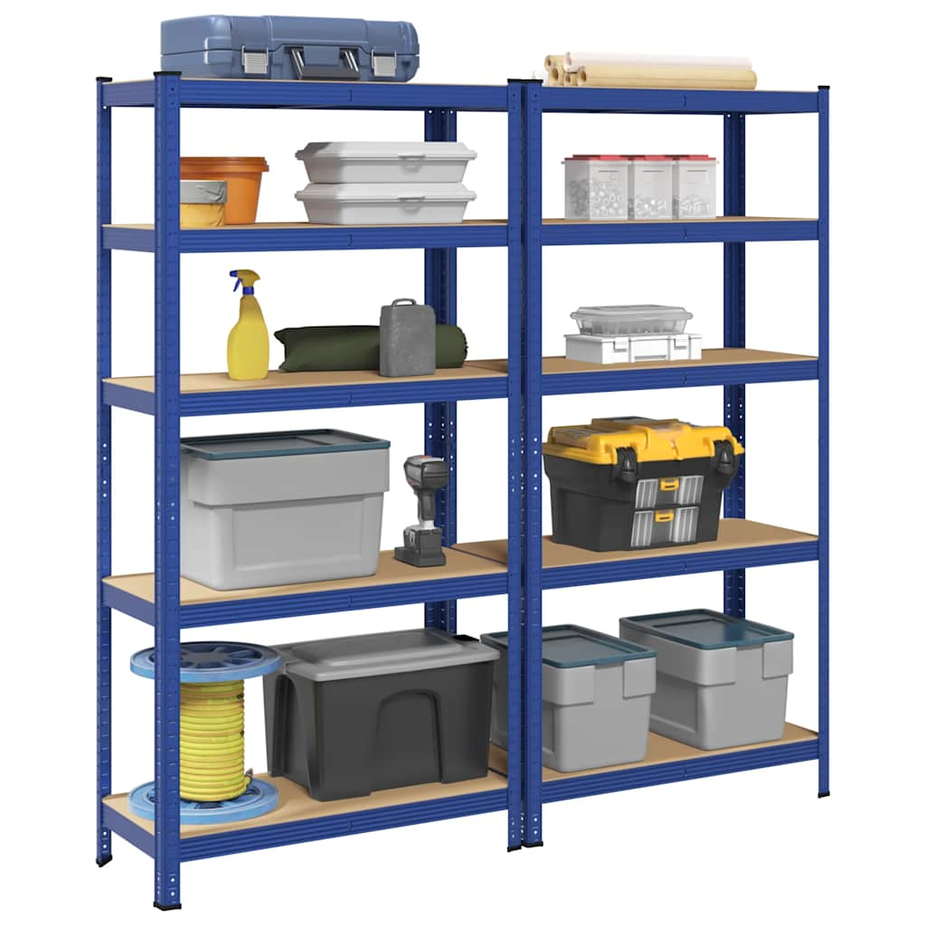 5-Layer Storage Shelves 2 pcs Blue Steel&Engineered Wood