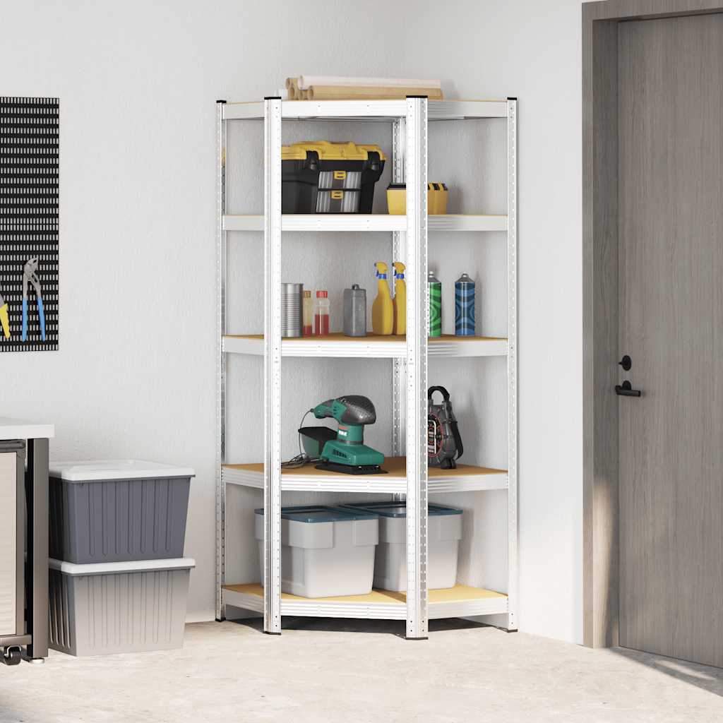 5-Layer Corner Shelf Silver Steel&Engineered Wood