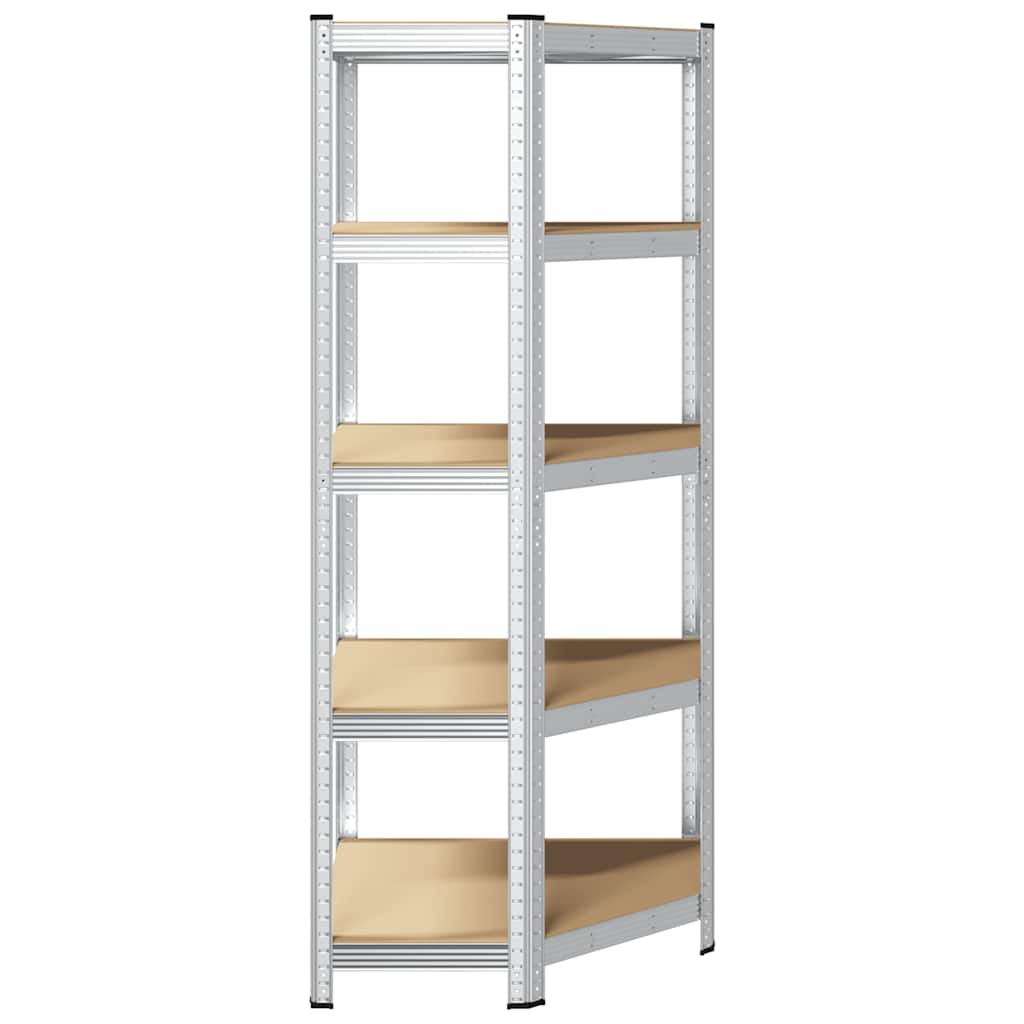 5-Layer Corner Shelf Silver Steel&Engineered Wood