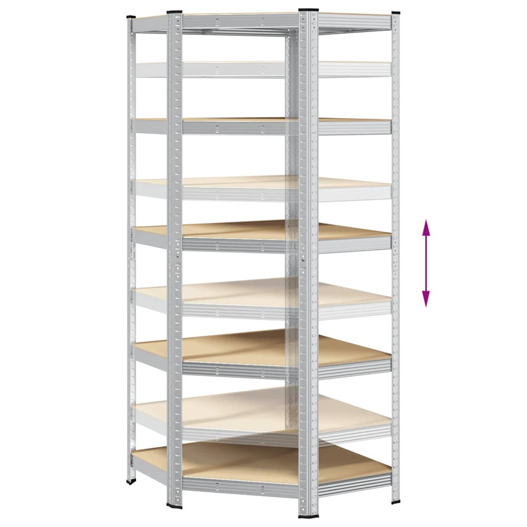 5-Layer Corner Shelf Silver Steel&Engineered Wood