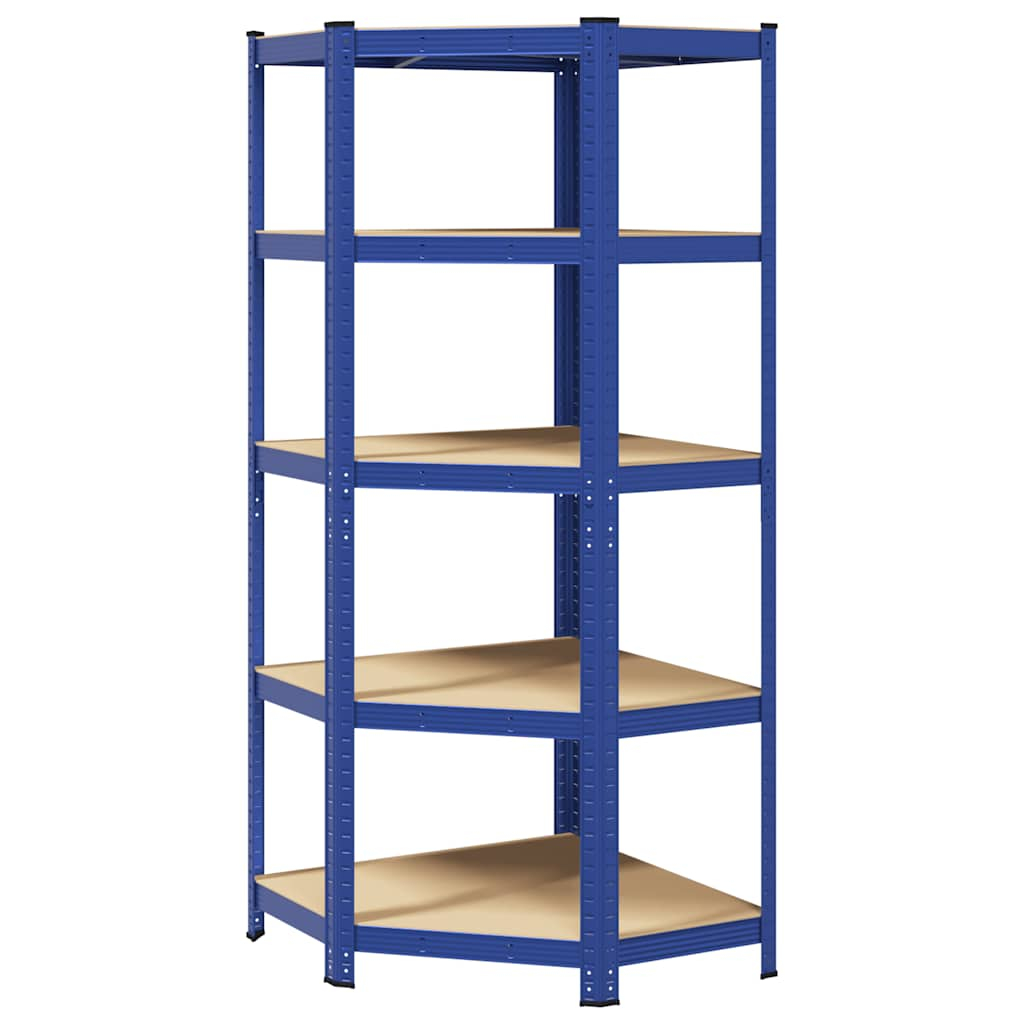 5-Layer Corner Shelf Blue Steel&Engineered Wood