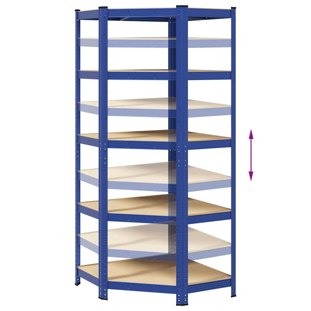 5-Layer Corner Shelf Blue Steel&Engineered Wood