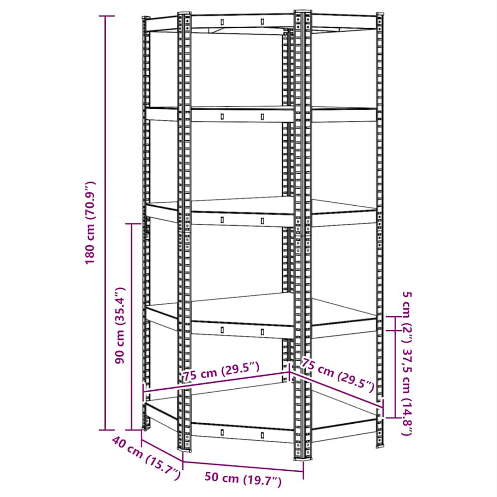 5-Layer Corner Shelf Blue Steel&Engineered Wood