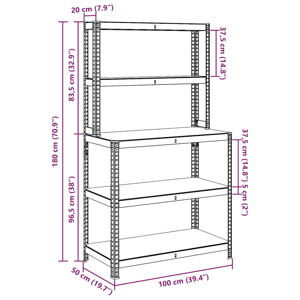 5-Layer Work Table with Shelves Silver Steel&Engineered Wood