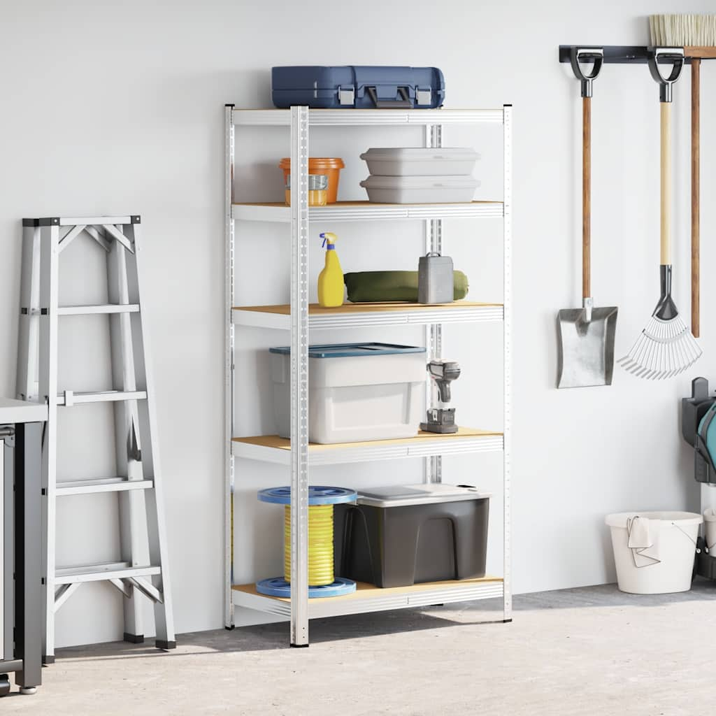 5-Layer Heavy-duty Shelf Silver Steel&Engineered Wood