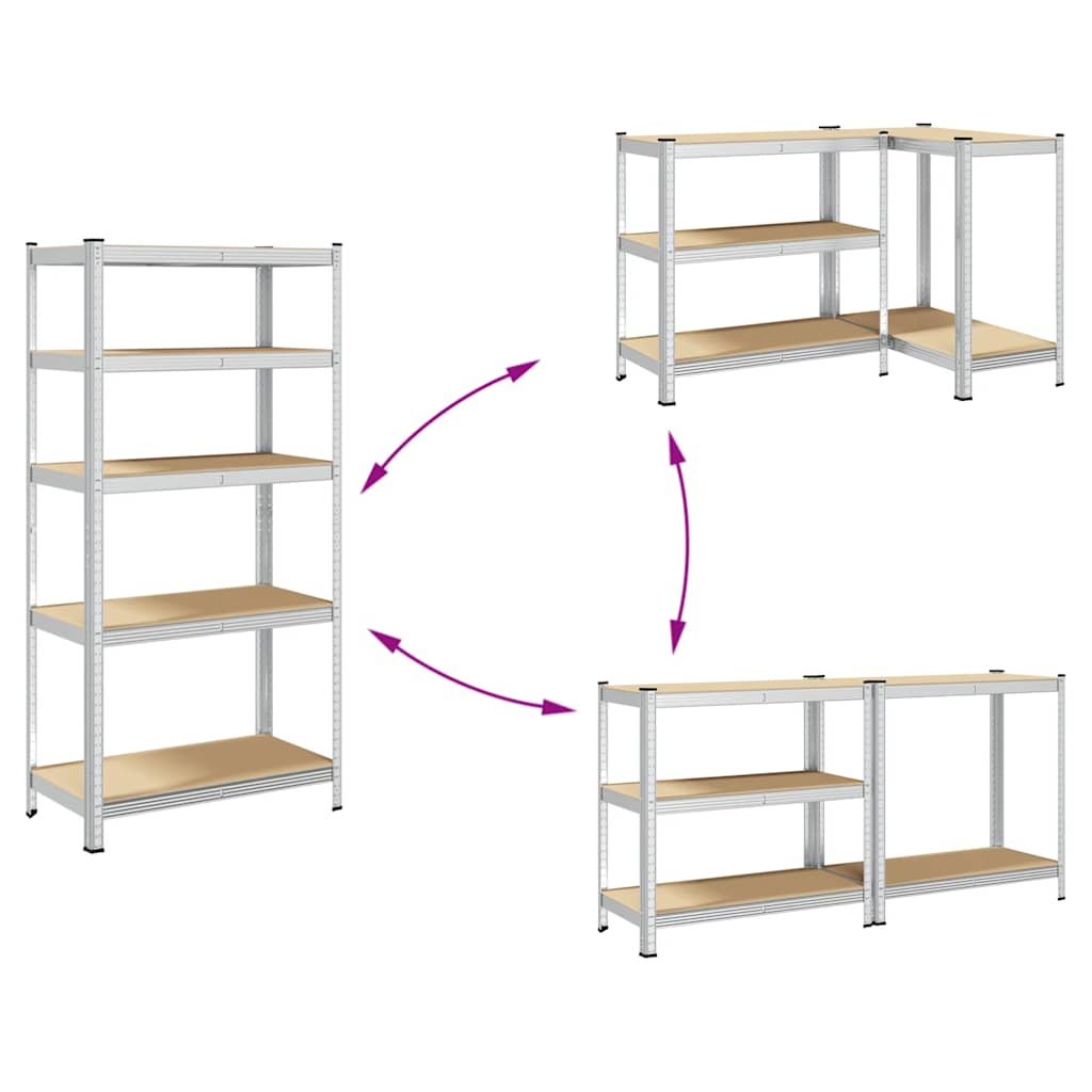 5-Layer Heavy-duty Shelf Silver Steel&Engineered Wood