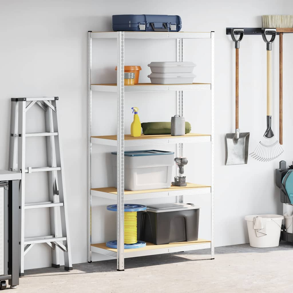 5-Layer Storage Shelf Silver Steel&Engineered Wood