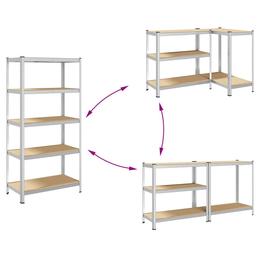 5-Layer Storage Shelf Silver Steel&Engineered Wood