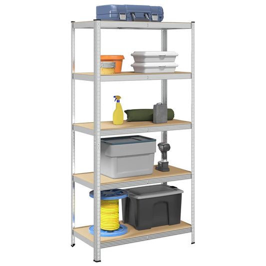 5-Layer Storage Shelf Silver Steel&Engineered Wood