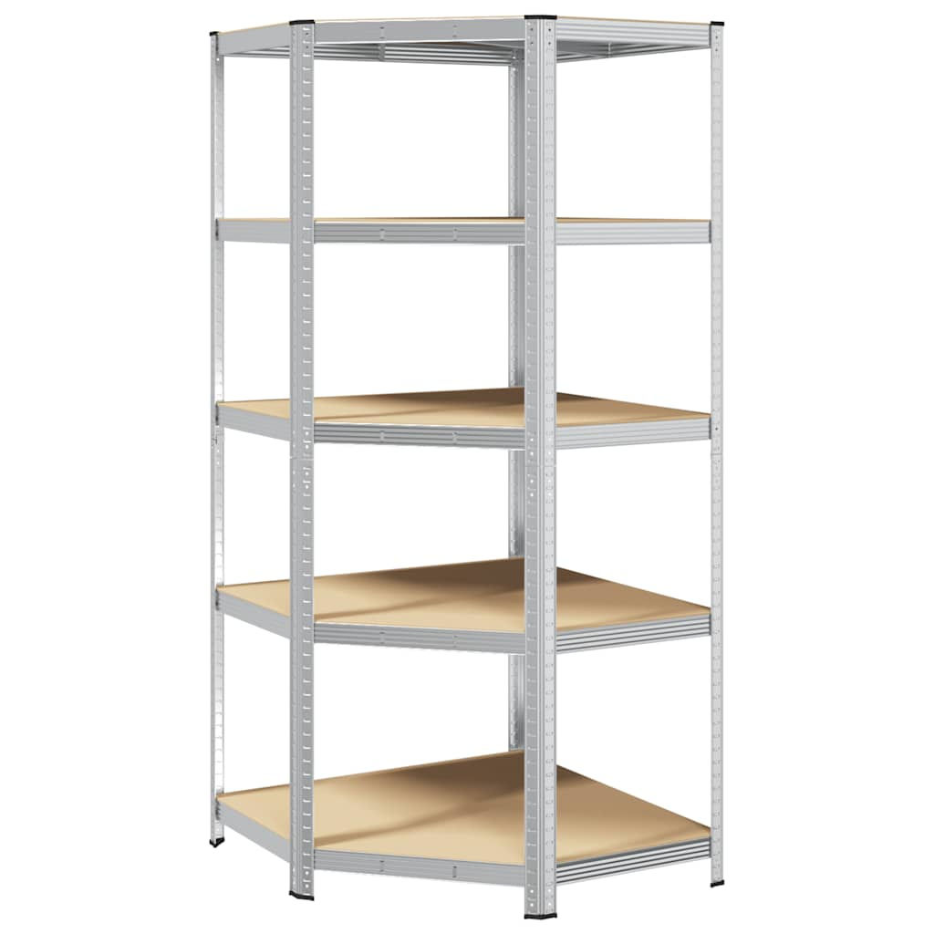 5-Layer Corner Shelf Silver Steel&Engineered Wood