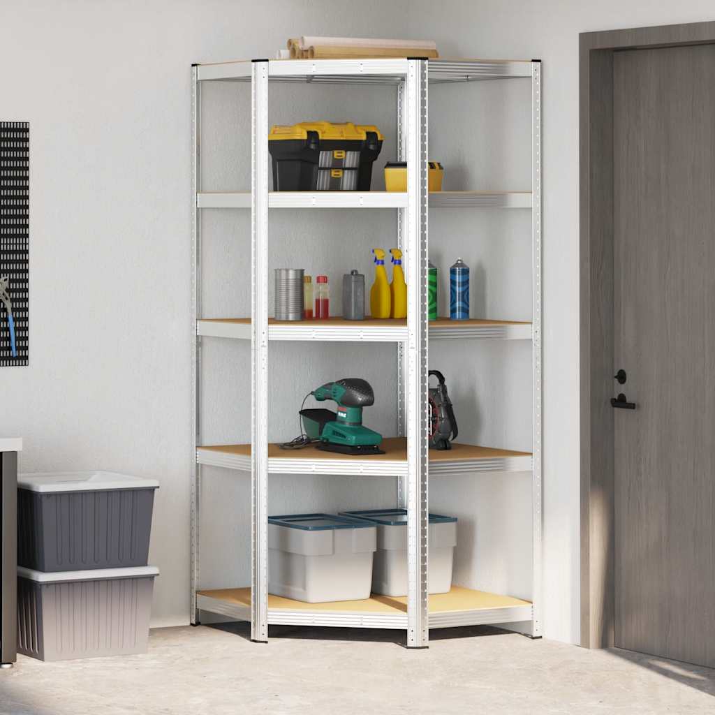 5-Layer Corner Shelf Silver Steel&Engineered Wood