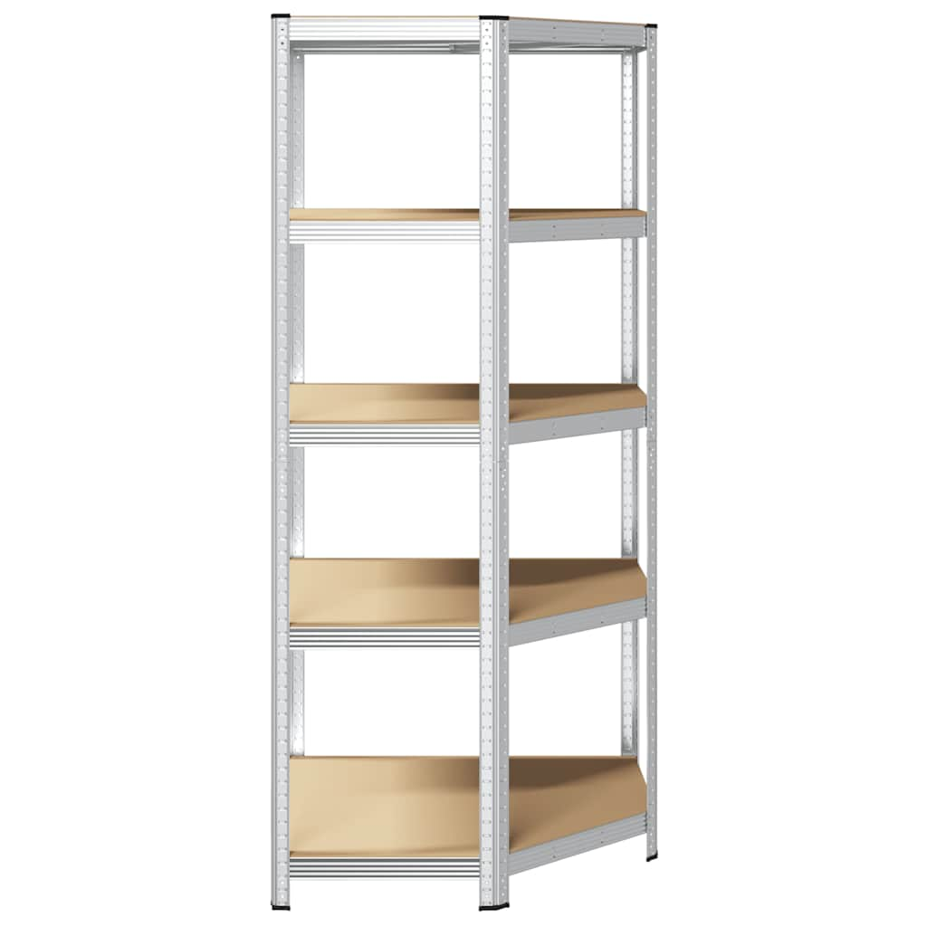 5-Layer Corner Shelf Silver Steel&Engineered Wood