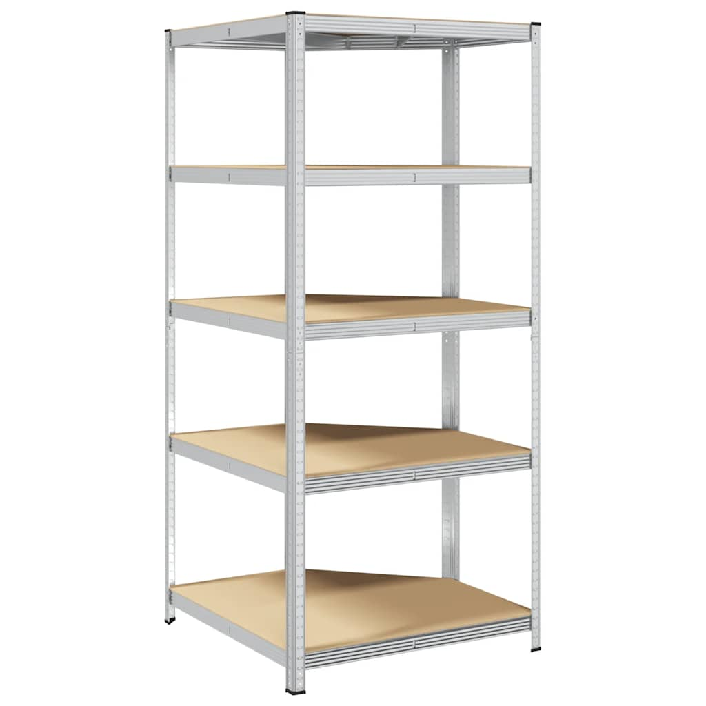 5-Layer Corner Shelf Silver Steel&Engineered Wood