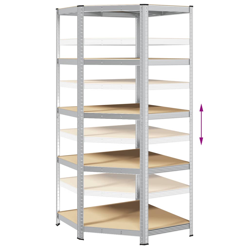 5-Layer Corner Shelf Silver Steel&Engineered Wood