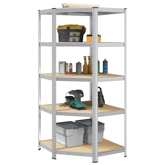 5-Layer Corner Shelf Silver Steel&Engineered Wood