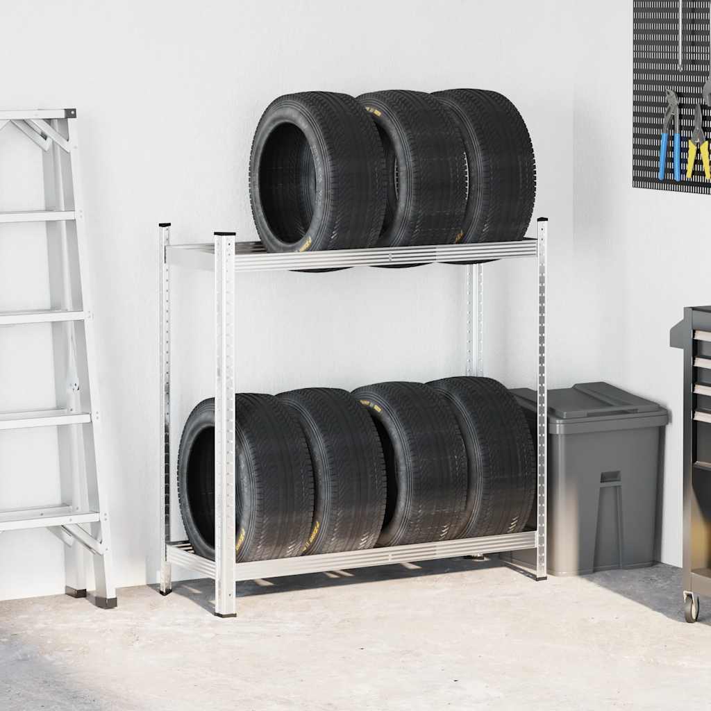 2-Layer Tyre Shelf Silver 110x40x109 cm Steel