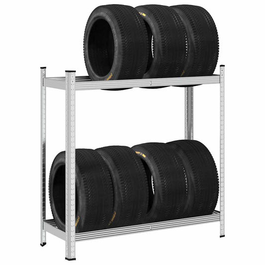 2-Layer Tyre Shelf Silver 110x40x109 cm Steel