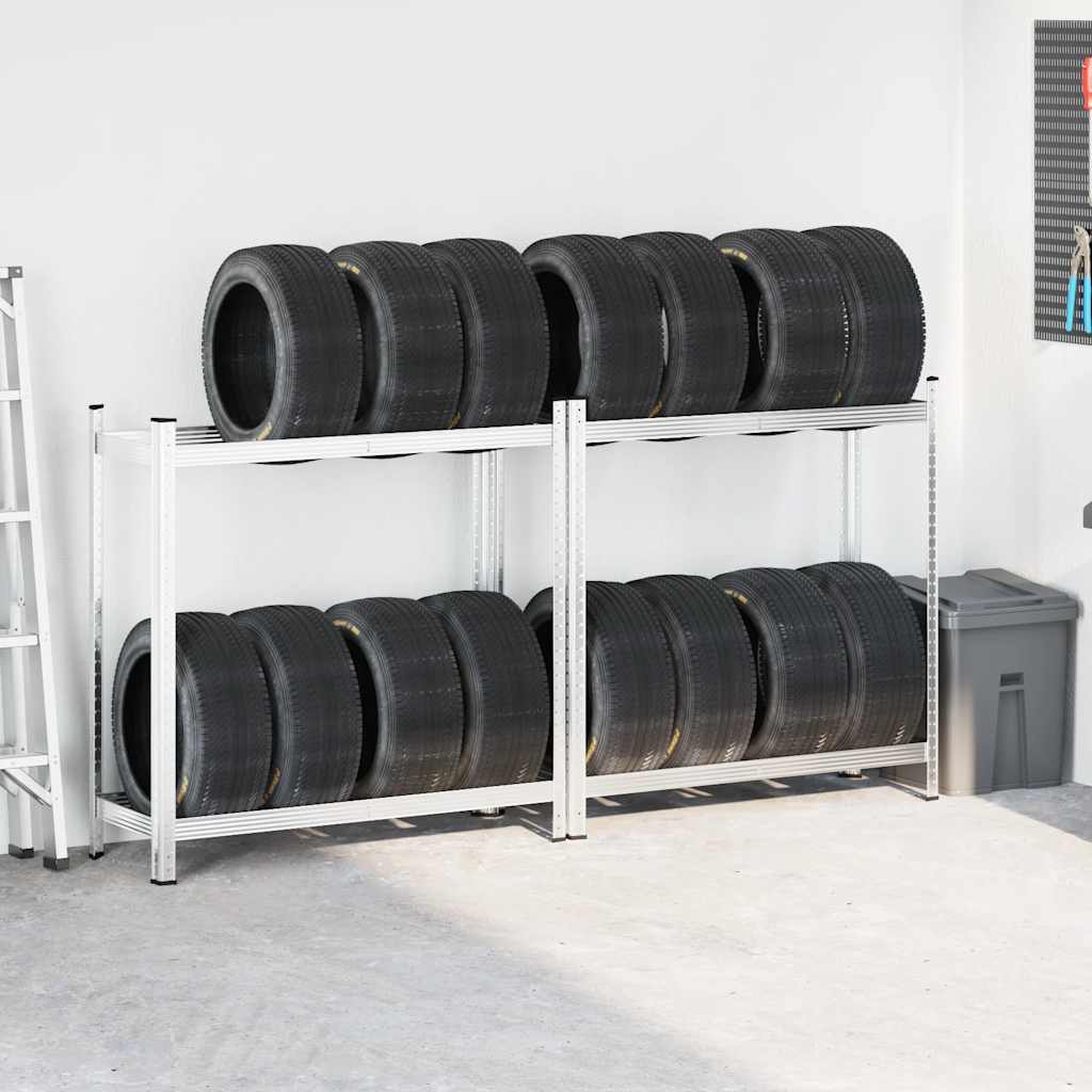 2-Layer Tyre Shelves 2 pcs Silver 110x40x109 cm Steel