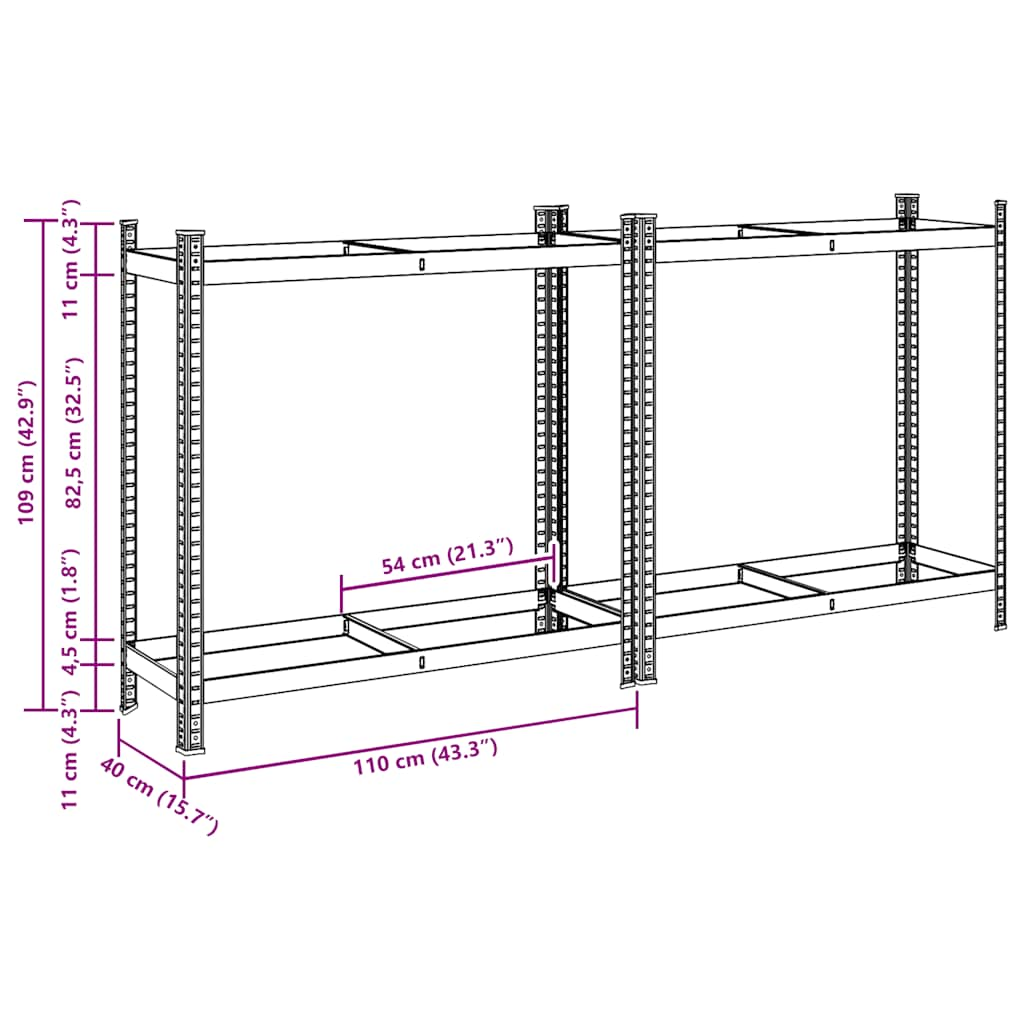 2-Layer Tyre Shelves 2 pcs Silver 110x40x109 cm Steel