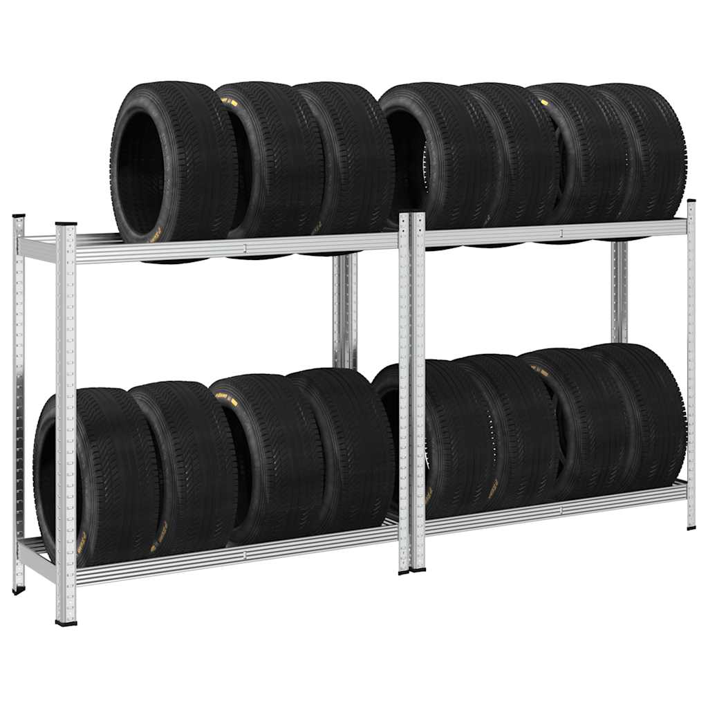 2-Layer Tyre Shelves 2 pcs Silver 110x40x109 cm Steel