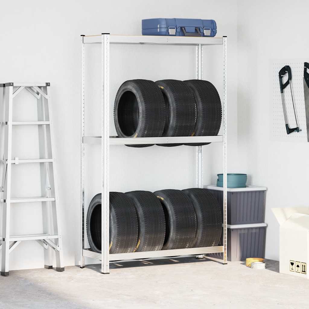 2-Layer Tyre Shelf Silver 110x40x180 cm Steel&Engineered Wood